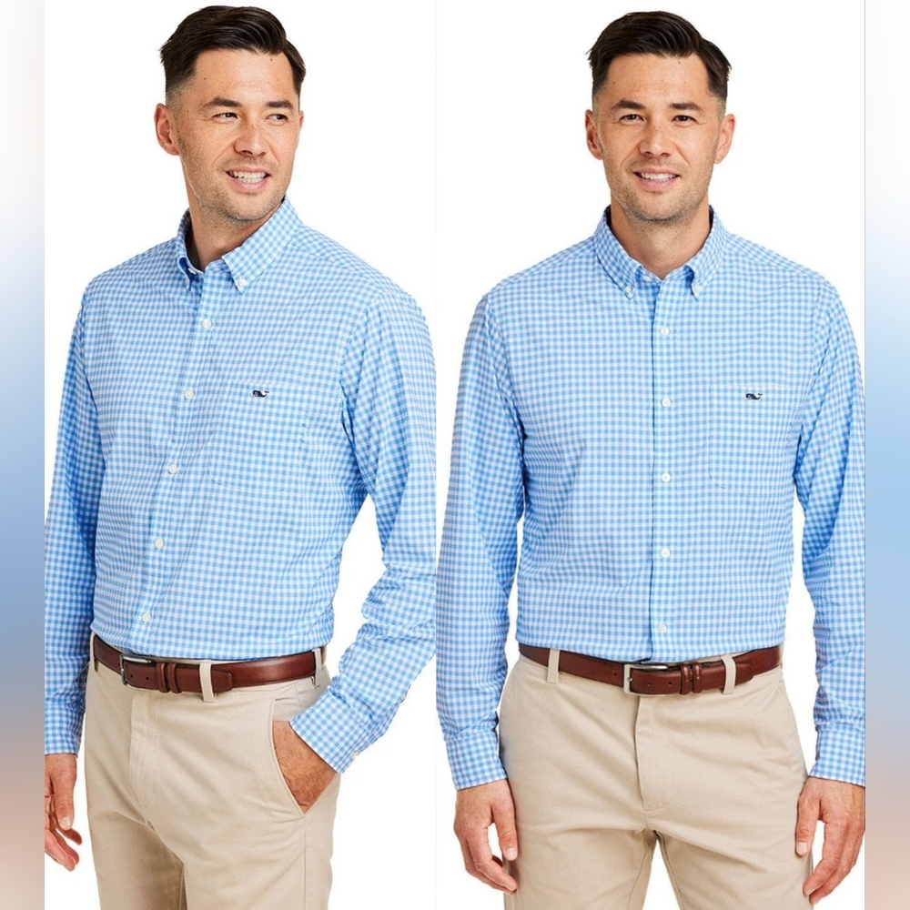 Vineyard Vines Men's Blue Gingham Cotton Button Down Shirt ~ Size XLarge